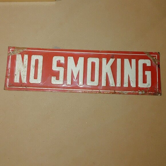 Vintage No Smoking Metal Sign Lansing B Warner Inc Chicago Red  White Decor - Picture 3 of 16